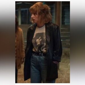 Vintage ALFANI Soft Leather Button UP Jacket Black Stranger things jacket